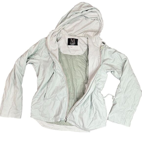 Mulberry Street Jacket Coat Mint Green Hooded Full Zip Cinch Waist Women’s M - Picture 4 of 7